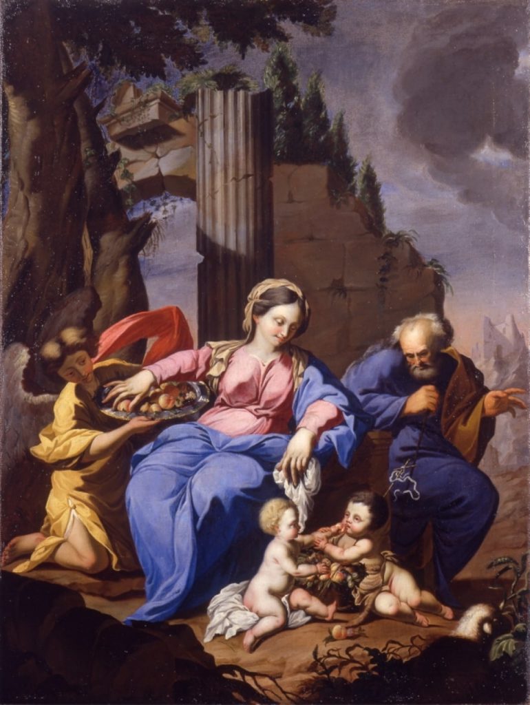 Pittore veneto-emiliano, Sacra Famiglia con san Giovannino e un Angelo, fine del XVII secolo