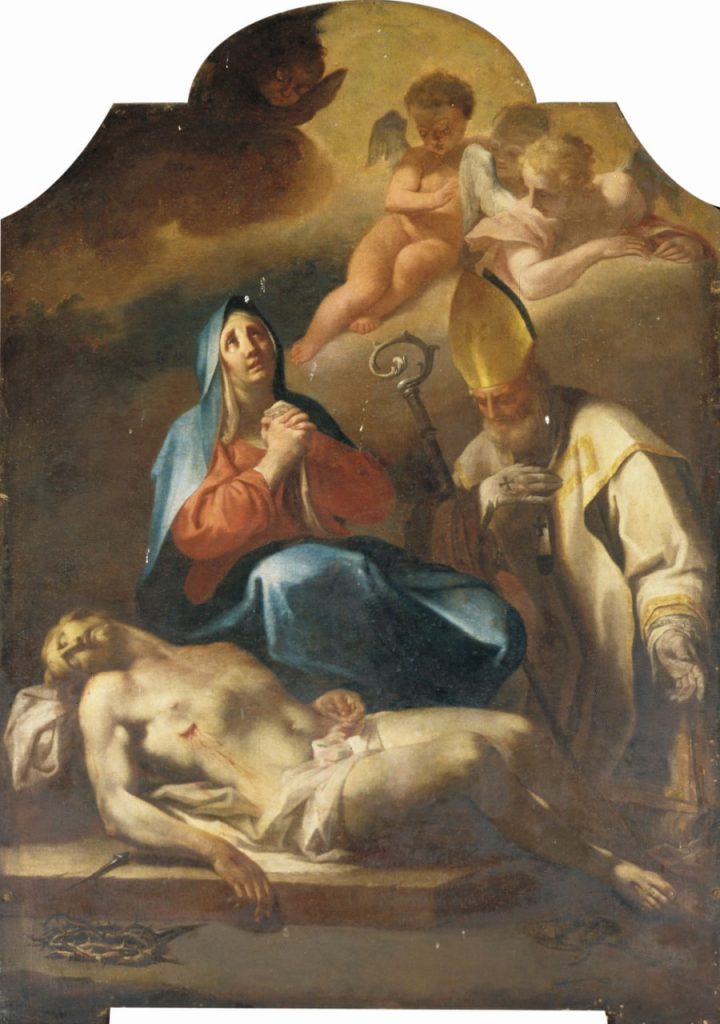 Giovanni Angelo Borroni (attribuito), Cristo deposto con Maria, sant'Ambrogio e Angeli