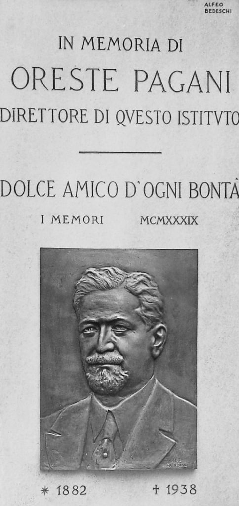 Alfeo Bedeschi, Lapide in memoria di Oreste Pagani, 1939